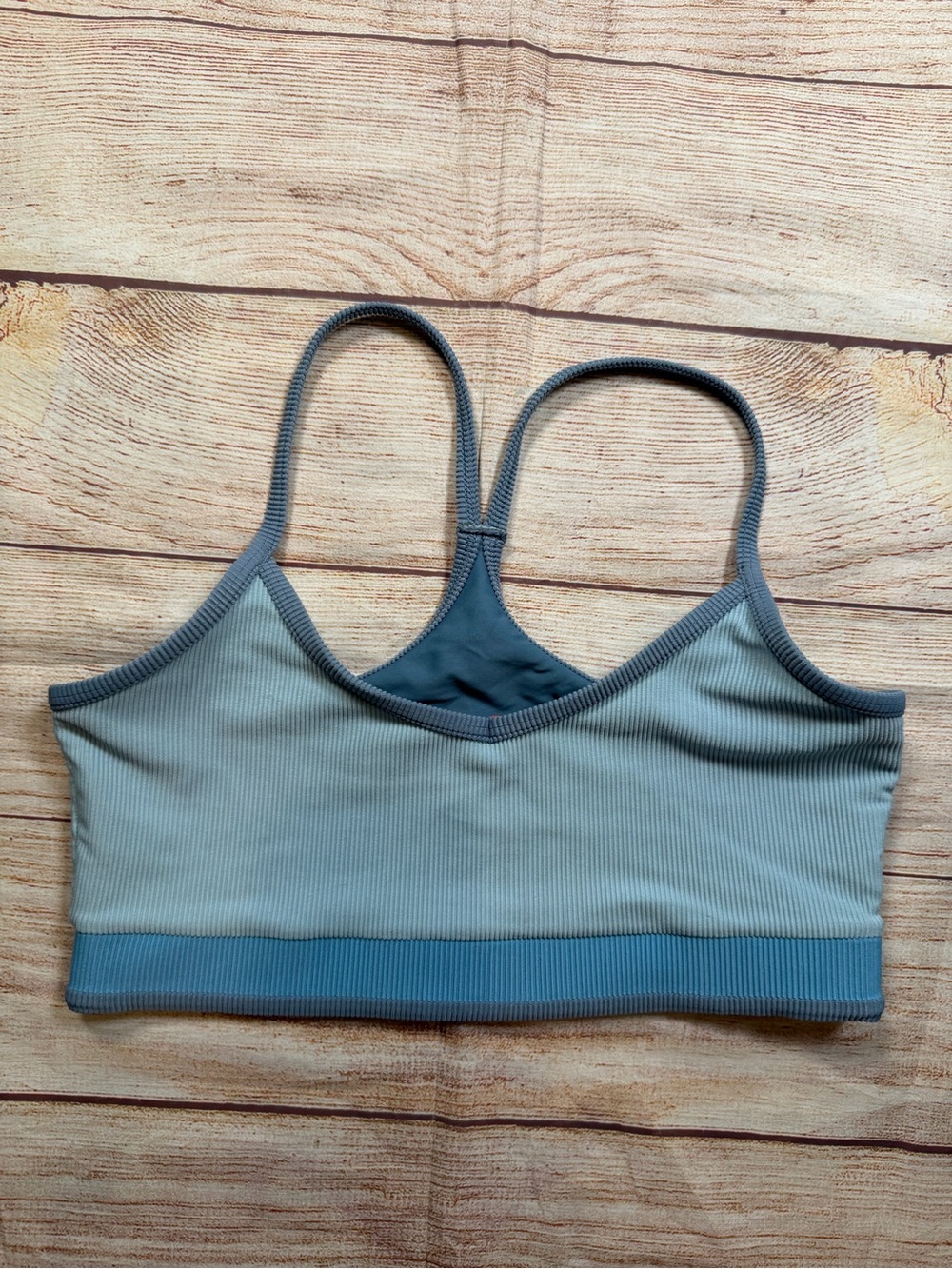 LoveShackFancy x BeachRiot Two-Tone Blue Ribbed Bikini Top